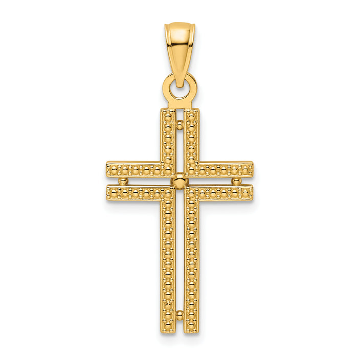 14K Beaded Cross Pendant-K9833