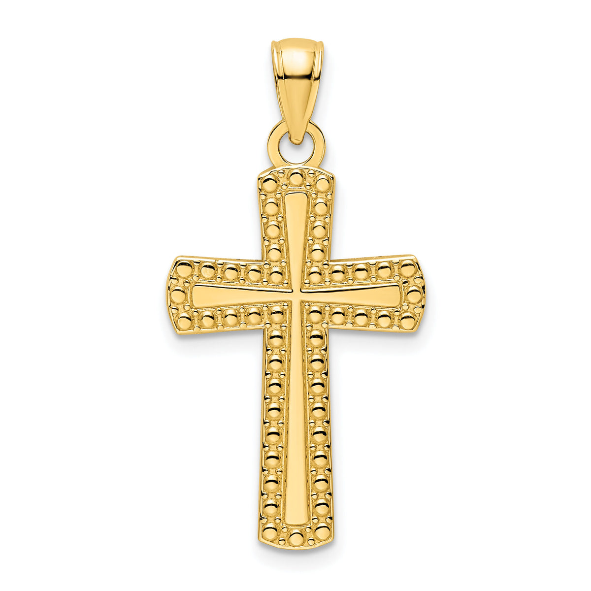 14K Polished Beaded Cross Pendant-K9834