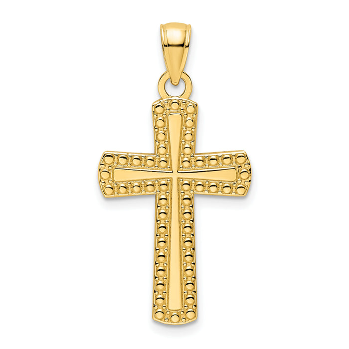14K Polished Beaded Cross Pendant-K9834
