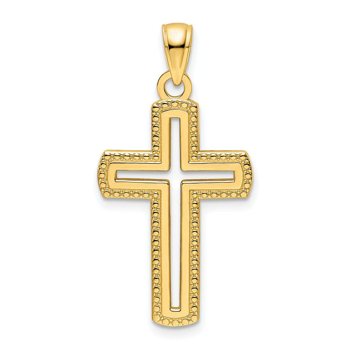 14K Polished Beaded Cross Pendant-K9842
