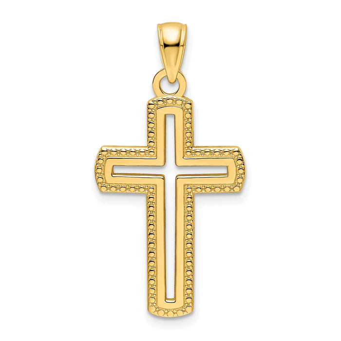 14K Polished Beaded Cross Pendant-K9842