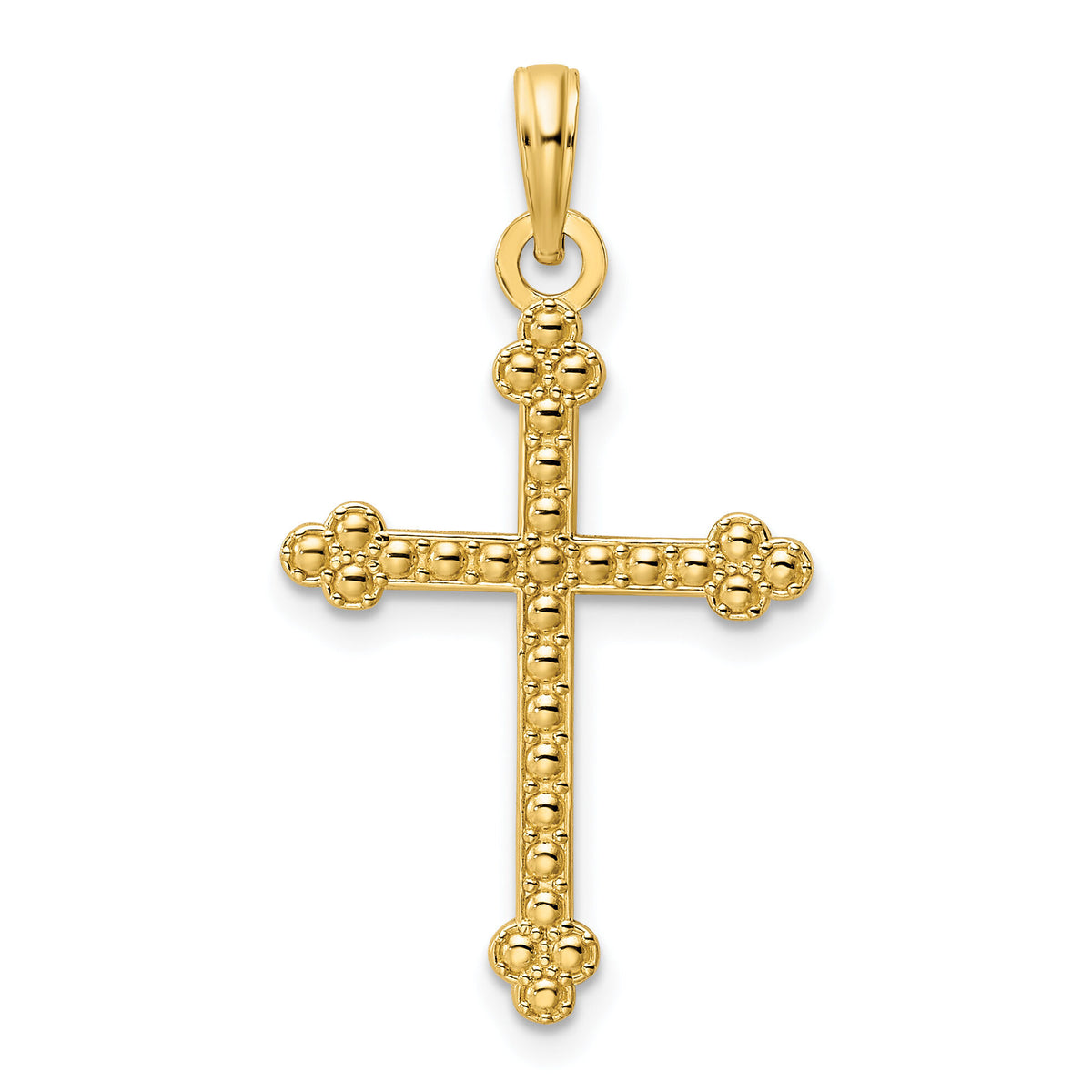14K Polished Beaded Cross Pendant-K9849