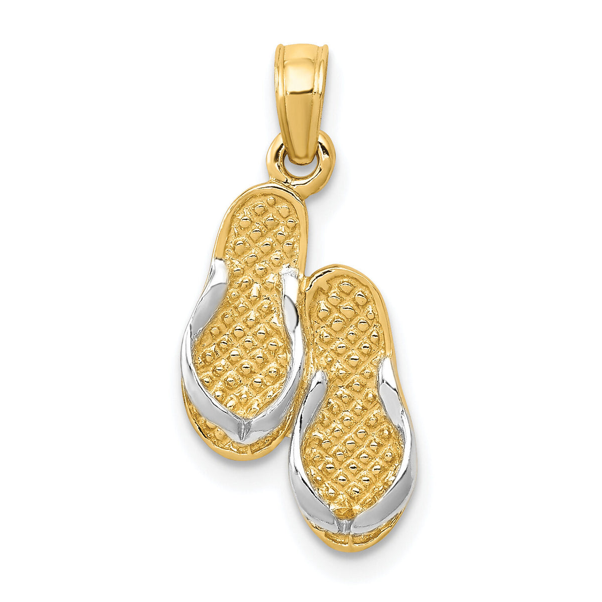 14k  3D w/Rhodium Solid Polished Sandals Pendant-K985