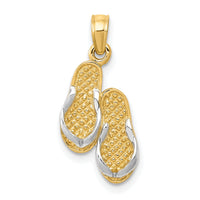 14k  3D w/Rhodium Solid Polished Sandals Pendant-K985