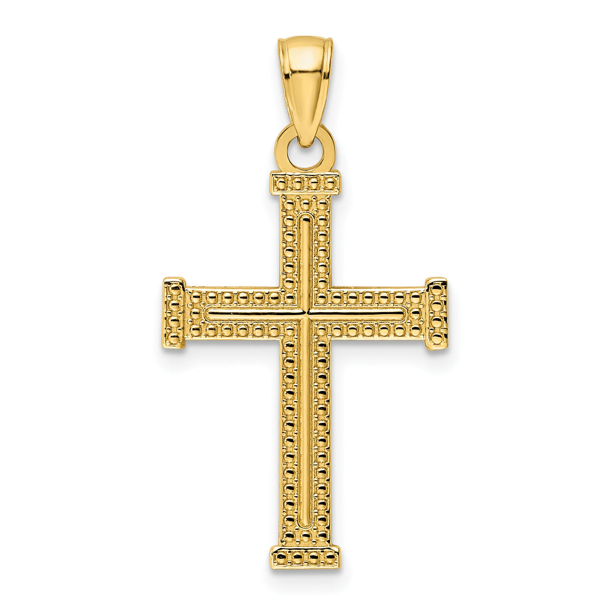 14K Polished Beaded Cross Pendant-K9857