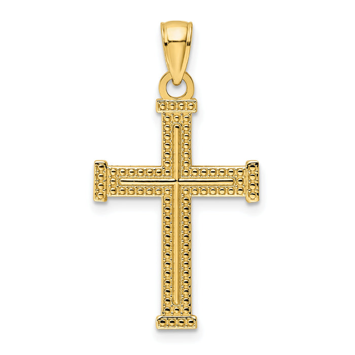14K Polished Beaded Cross Pendant-K9857