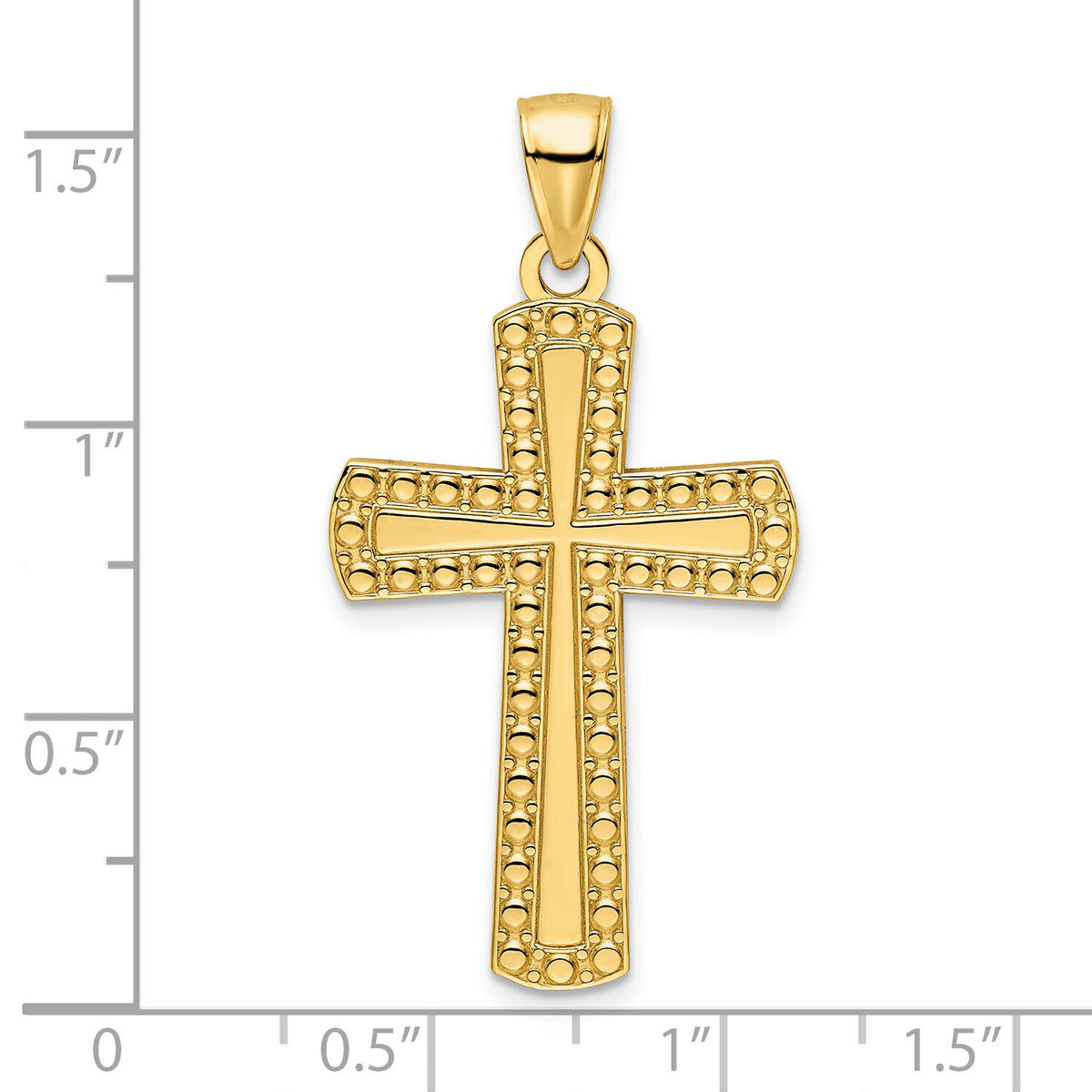 14K Polished Beaded Cross Pendant-K9867