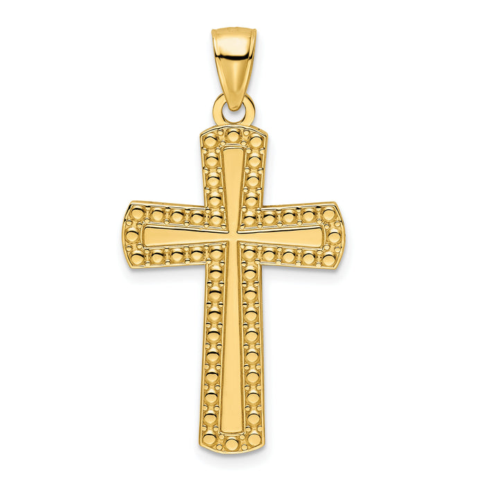 14K Polished Beaded Cross Pendant-K9867