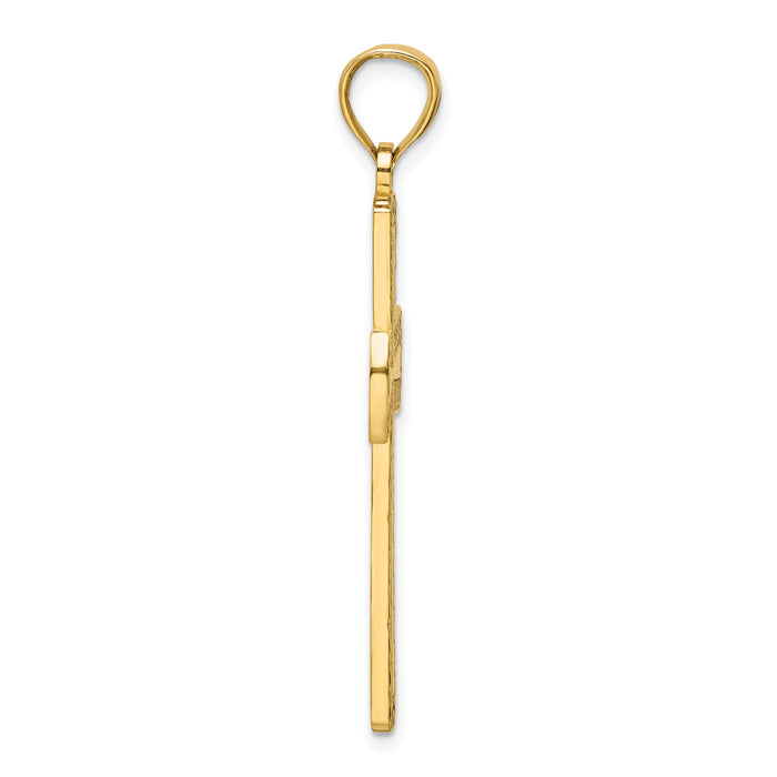 14K Polished Beaded Cross Pendant-K9872