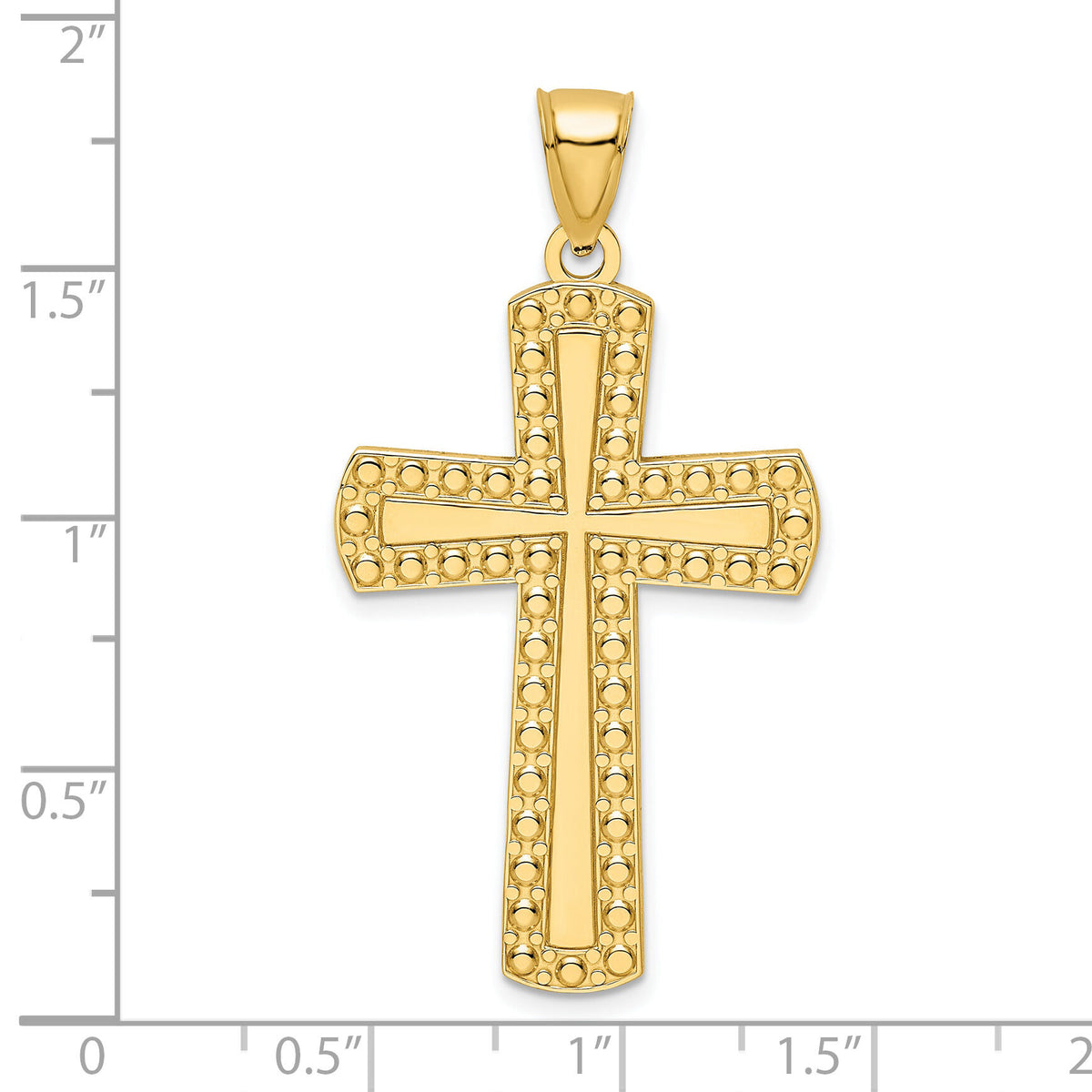 14K Polished Beaded Cross Pendant-K9872