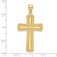 14K Polished Beaded Cross Pendant-K9872