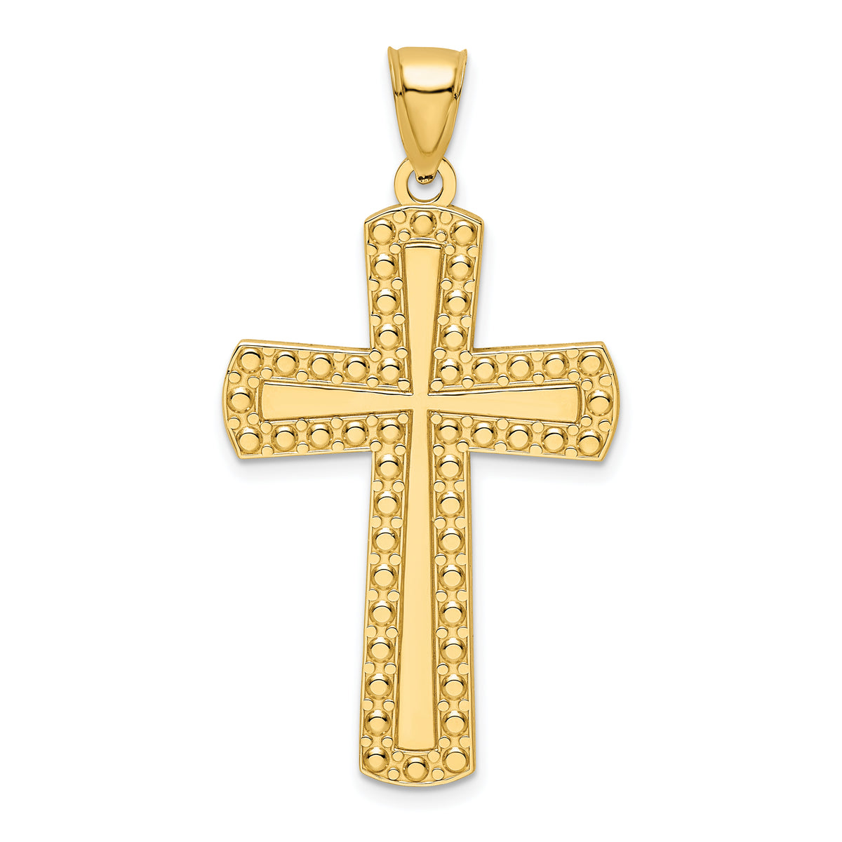 14K Polished Beaded Cross Pendant-K9872