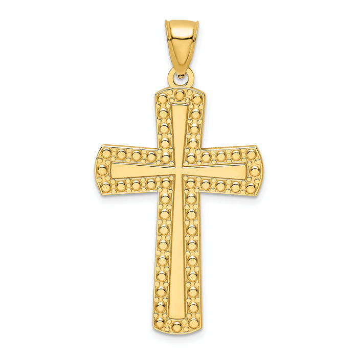 14K Polished Beaded Cross Pendant-K9872