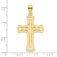 14K Polished Double Cross Pendant-K9875