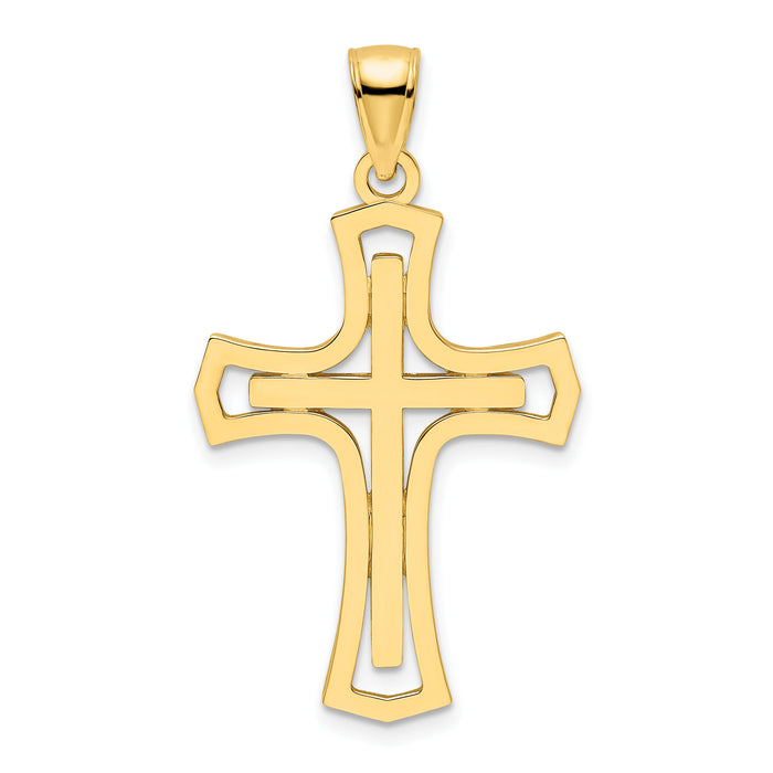 14K Polished Double Cross Pendant-K9875