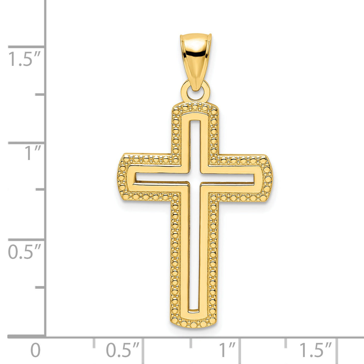 14K Polished Beaded Cross Pendant-K9876