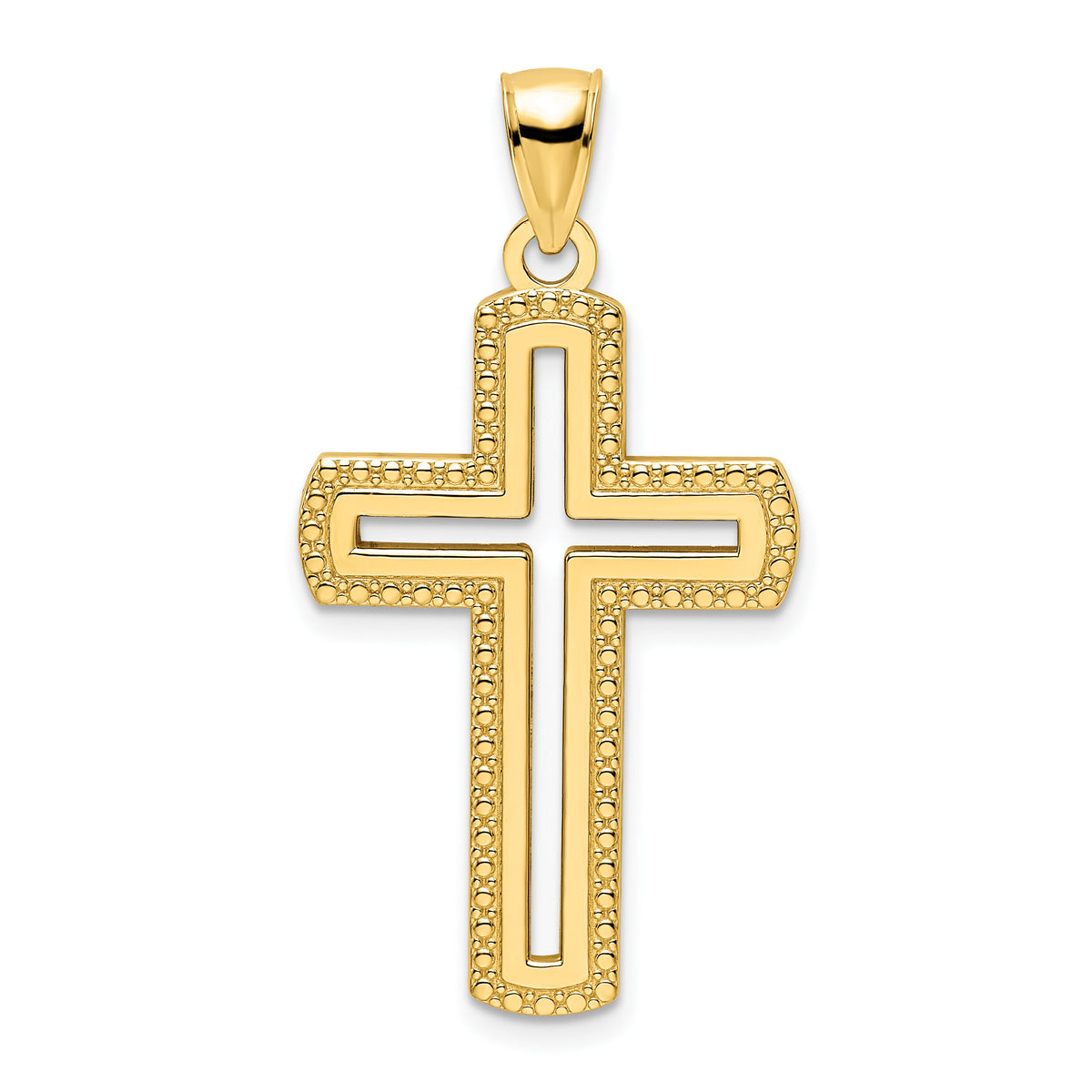 14K Polished Beaded Cross Pendant-K9876