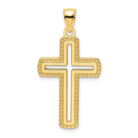 14K Polished Beaded Cross Pendant-K9876