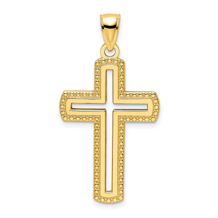14K Polished Beaded Cross Pendant-K9876