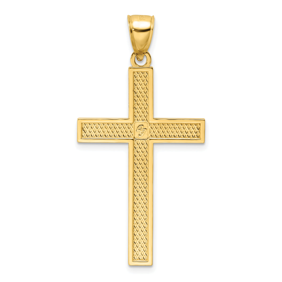 14K Polished Beaded Cross Pendant-K9877