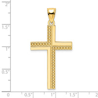 14K Polished Beaded Cross Pendant-K9877
