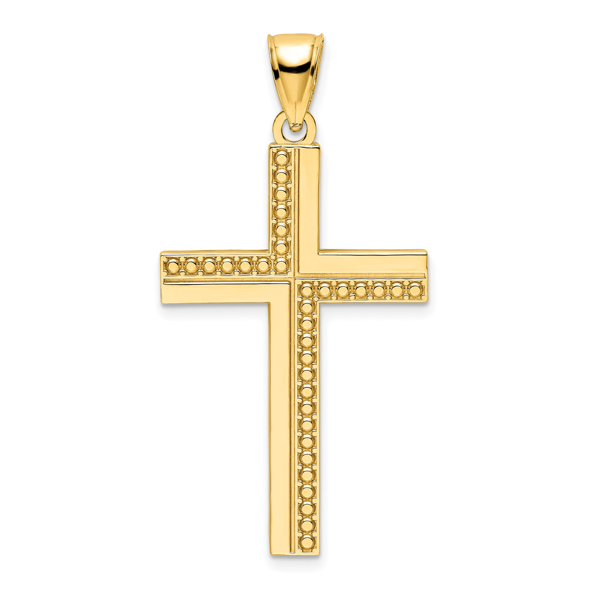 14K Polished Beaded Cross Pendant-K9877