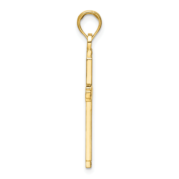 14K Polished Beaded Cross Pendant-K9878