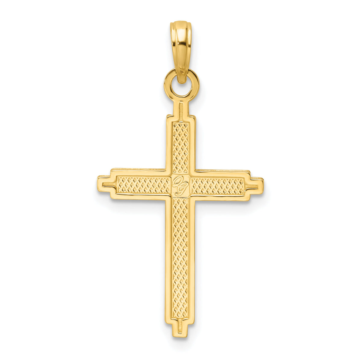 14K Polished Beaded Cross Pendant-K9878