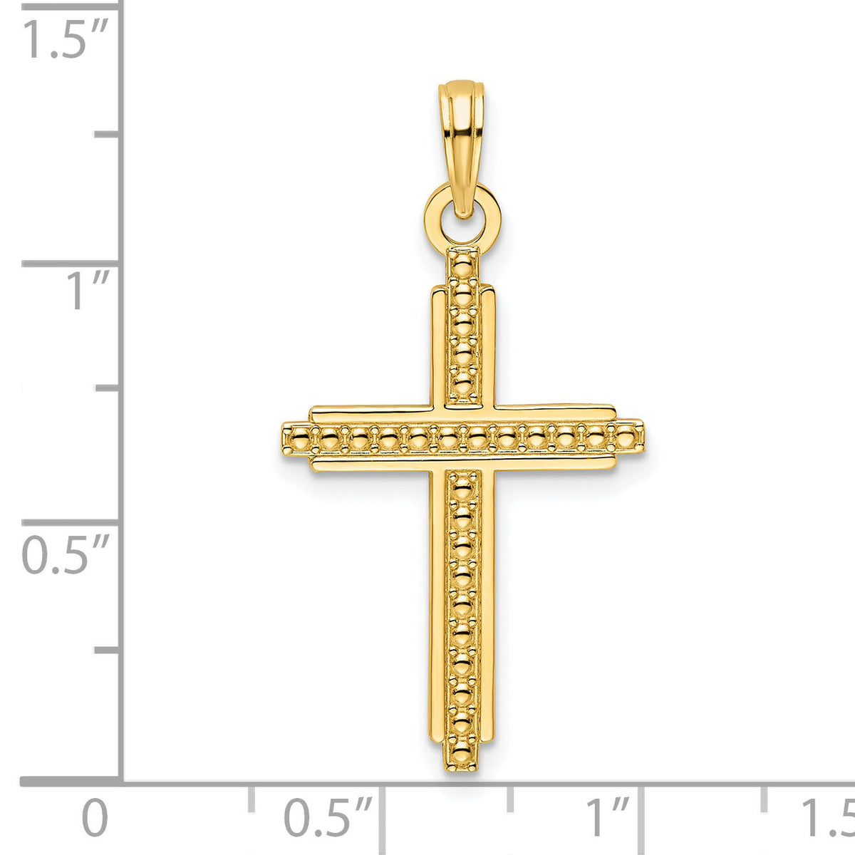 14K Polished Beaded Cross Pendant-K9878