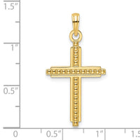 14K Polished Beaded Cross Pendant-K9878