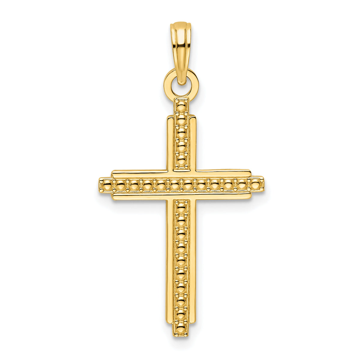 14K Polished Beaded Cross Pendant-K9878