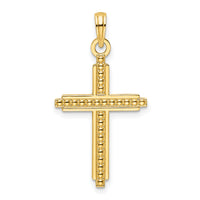 14K Polished Beaded Cross Pendant-K9878