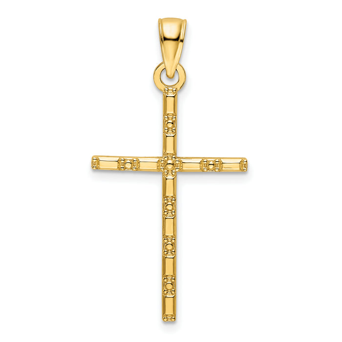 14K Polished Beaded Cross Pendant-K9883