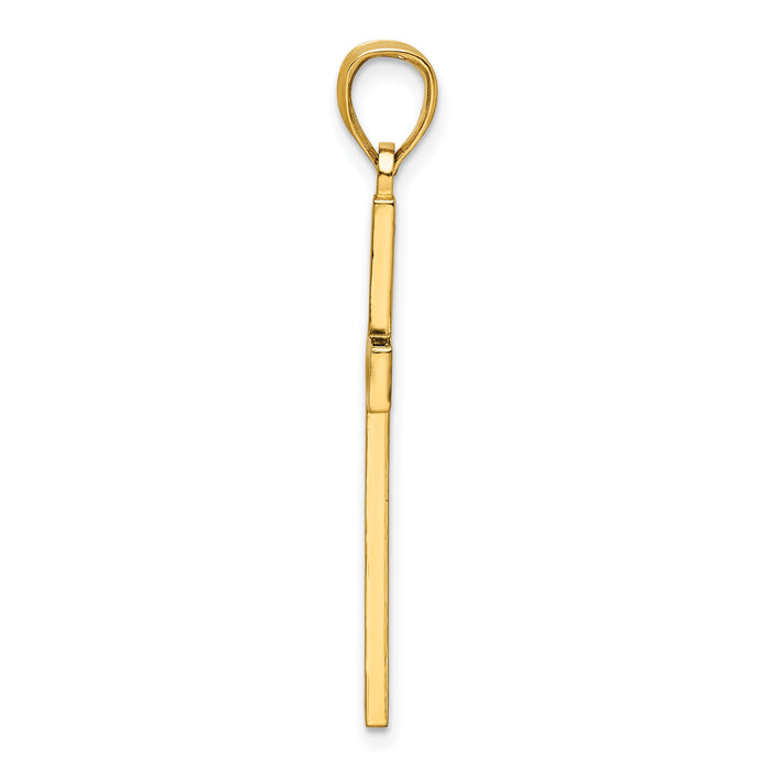 14K Polished Beaded Cross Pendant-K9884