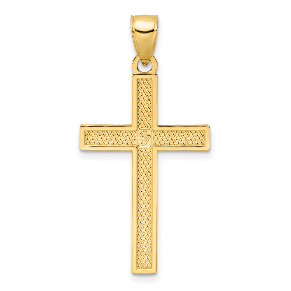 14K Polished Beaded Cross Pendant-K9884