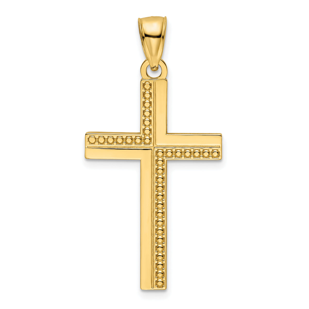 14K Polished Beaded Cross Pendant-K9884