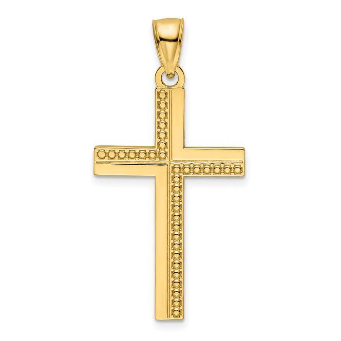 14K Polished Beaded Cross Pendant-K9884