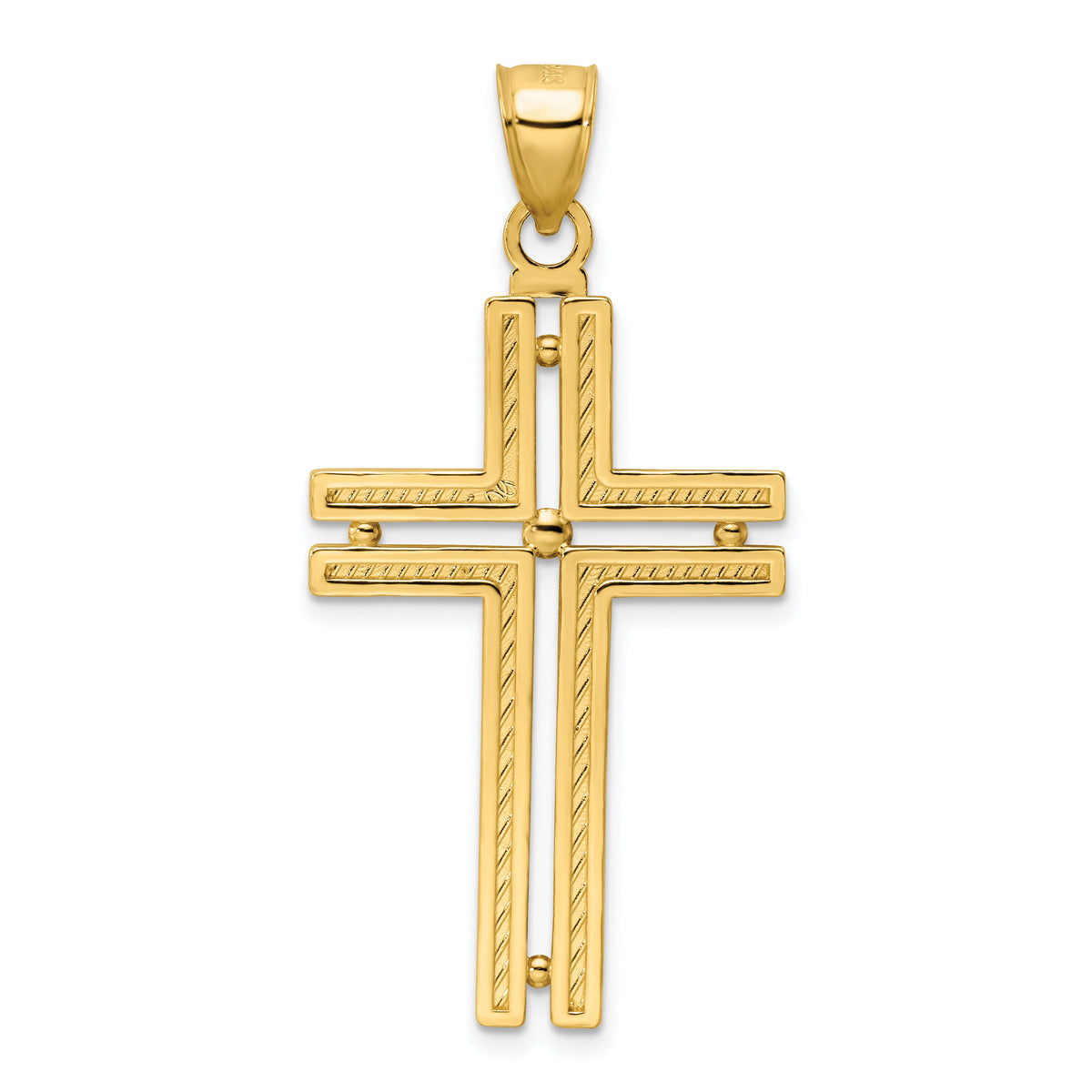14K Polished Beaded Cross Pendant-K9885