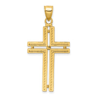 14K Polished Beaded Cross Pendant-K9885