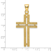 14K Polished Beaded Cross Pendant-K9885