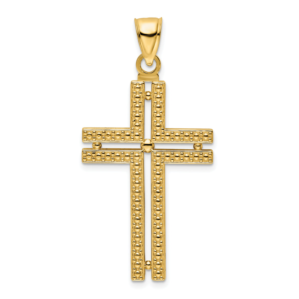 14K Polished Beaded Cross Pendant-K9885