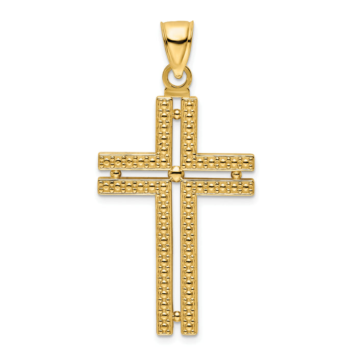 14K Polished Beaded Cross Pendant-K9885