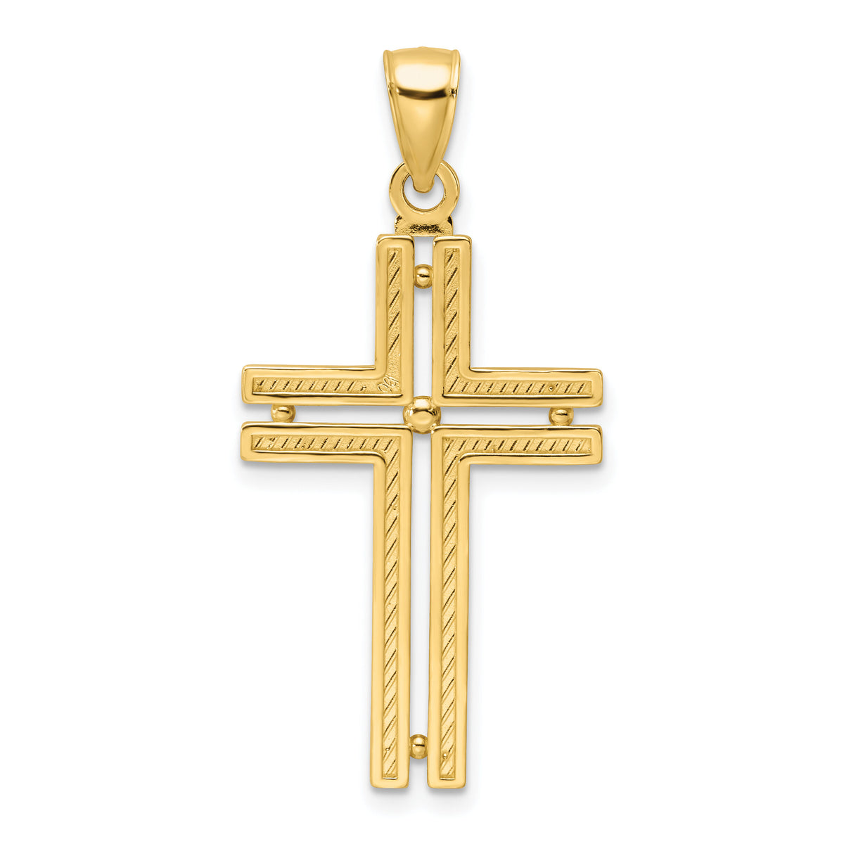 14K Polished Beaded Cross Pendant-K9887