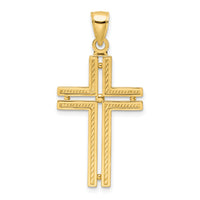 14K Polished Beaded Cross Pendant-K9887