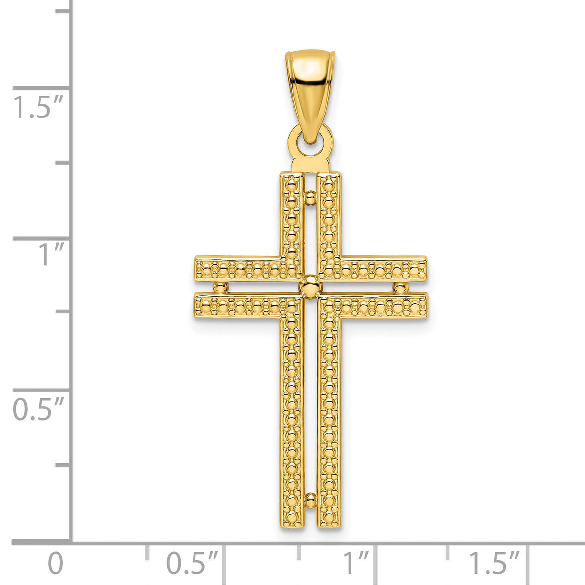 14K Polished Beaded Cross Pendant-K9887