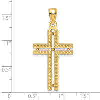 14K Polished Beaded Cross Pendant-K9887