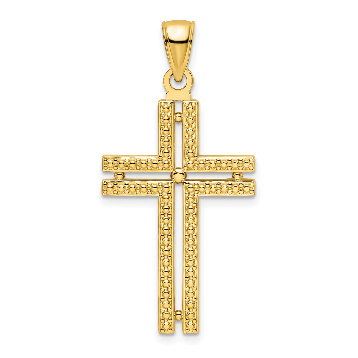 14K Polished Beaded Cross Pendant-K9887