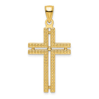 14K Polished Beaded Cross Pendant-K9887