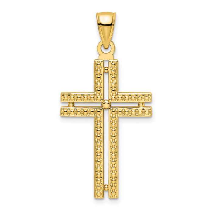 14K Polished Beaded Cross Pendant-K9887