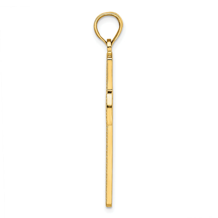 14k Beaded & Polished Cross Pendant-K9891